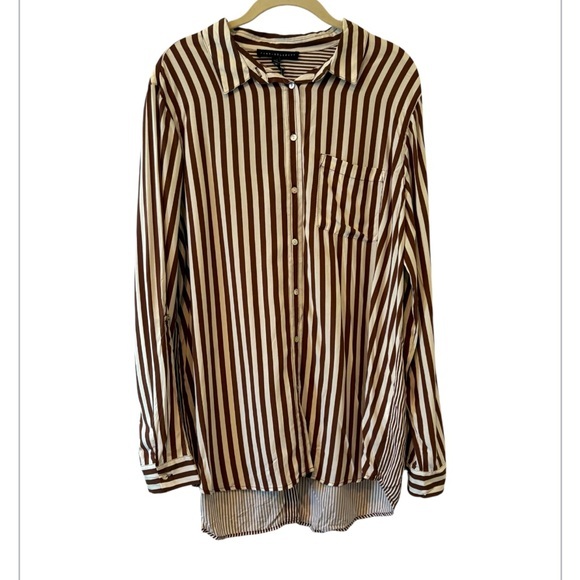 NWT JANE & Delancey Brown & White Button Down Long Sleeve Career Top XL - Picture 1 of 15